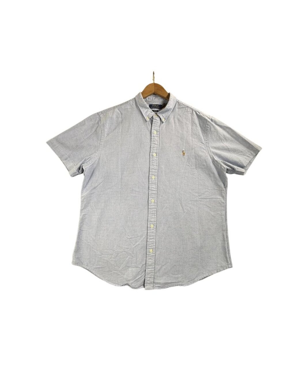 Polo Ralph Lauren Shirt Mens 2XL Blue Chambray Short Sleeve Button Down Slim Fit